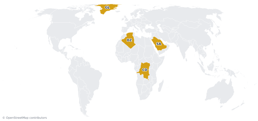 Greenland, DR Congo, Algeria and Saudi Arabia on the Equal Earth projection