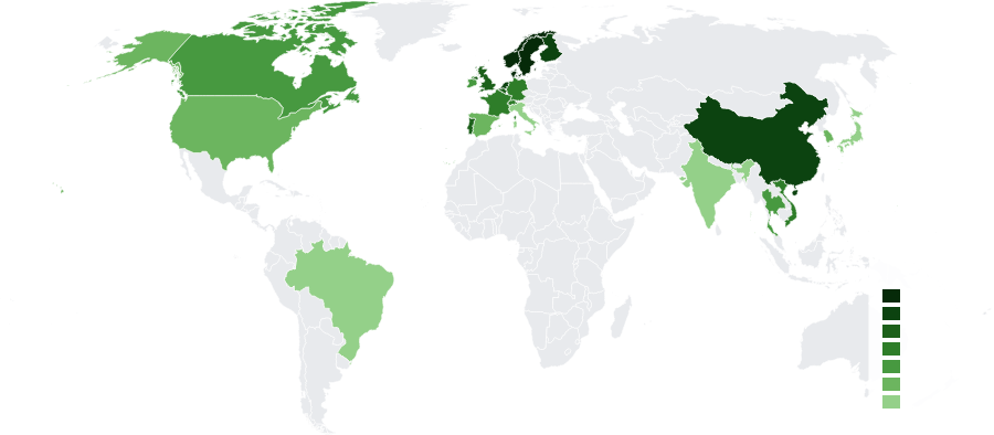 Electric share of new car sales by country