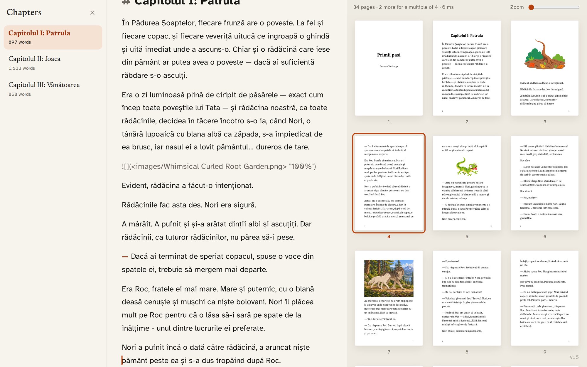 Wit with the chapter sidebar open beside the text and pages