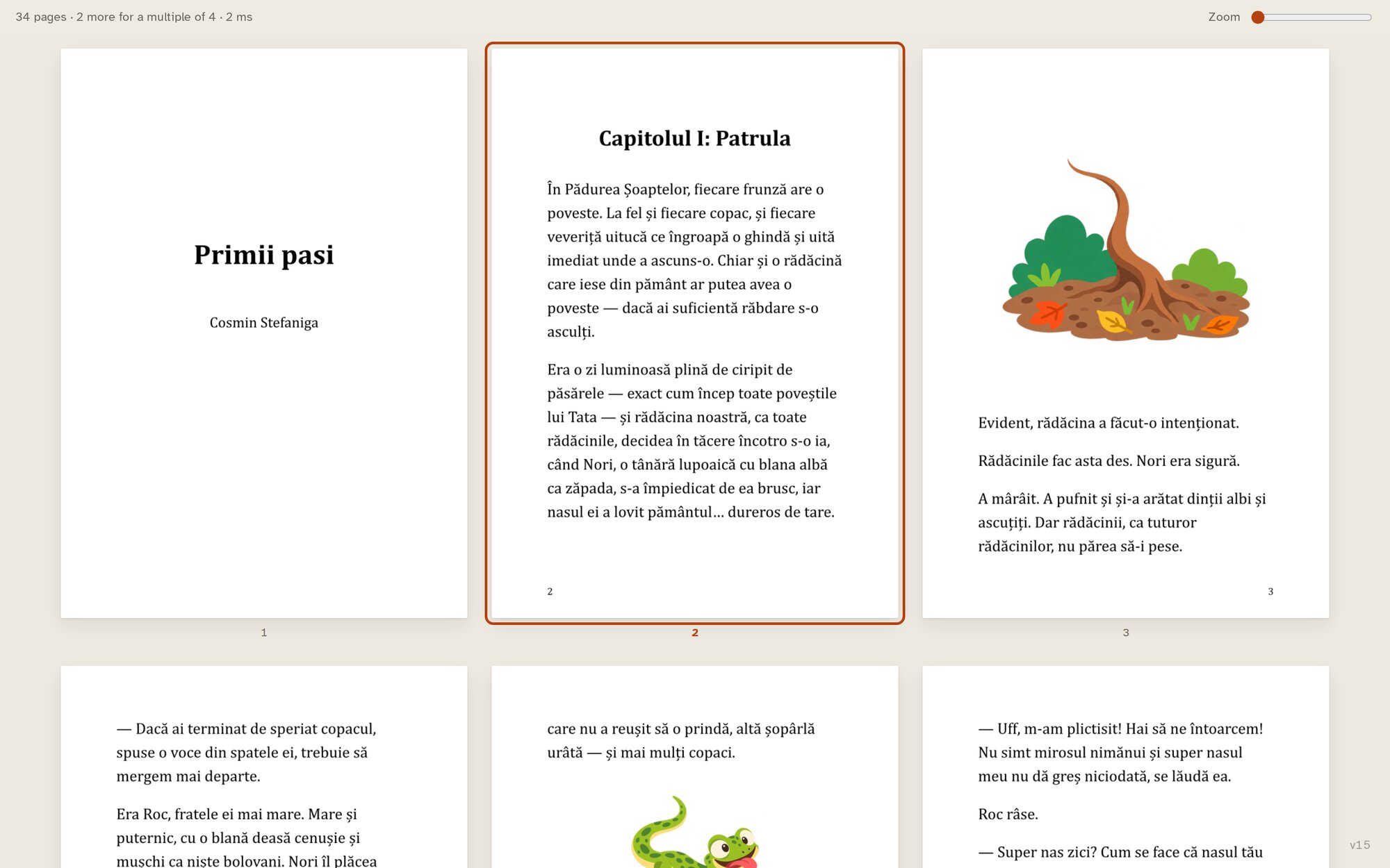 A grid of typeset book pages with illustrations, as Wit shows them