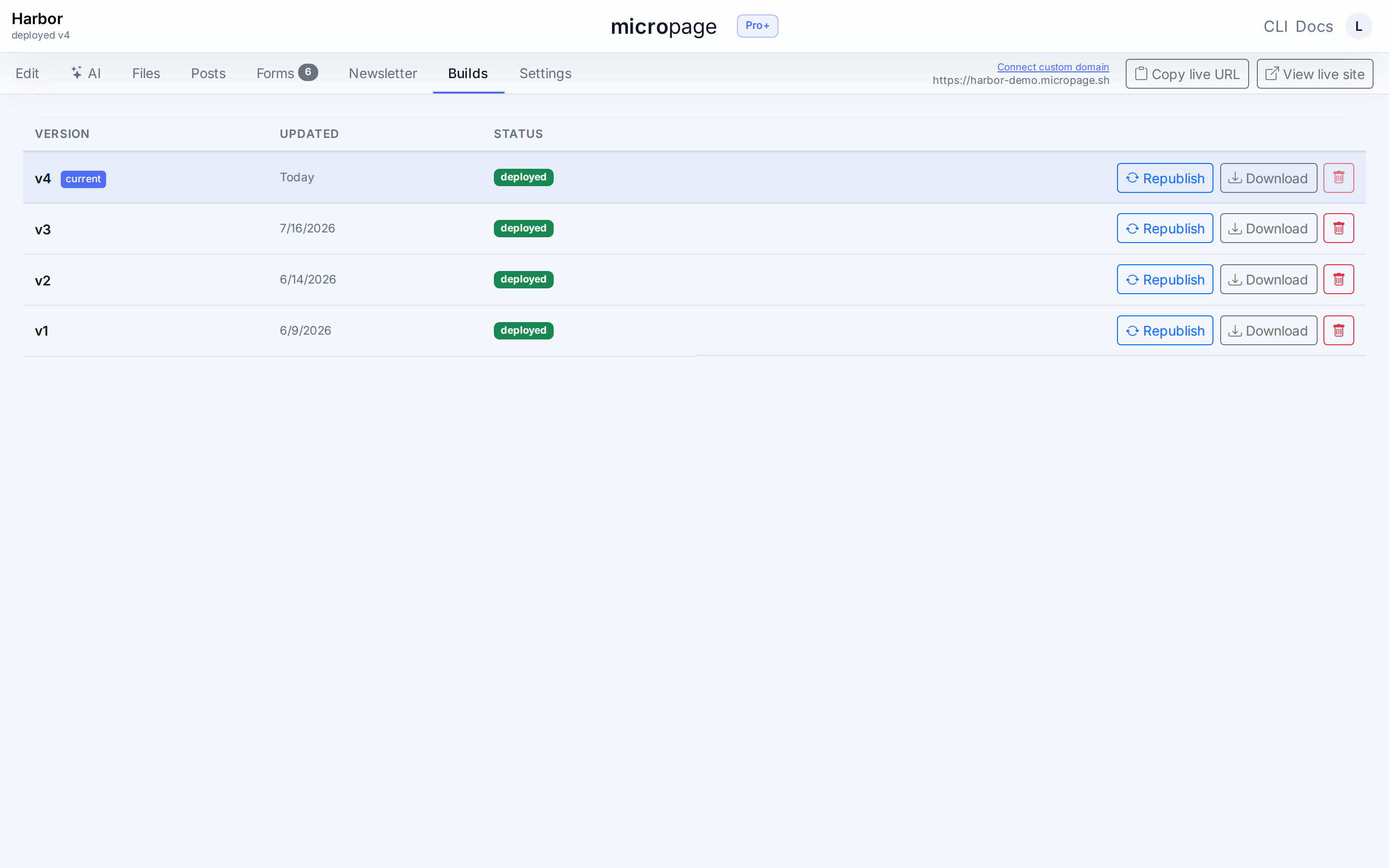 Build history with rollback