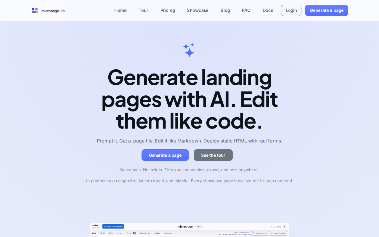 micropage.sh homepage