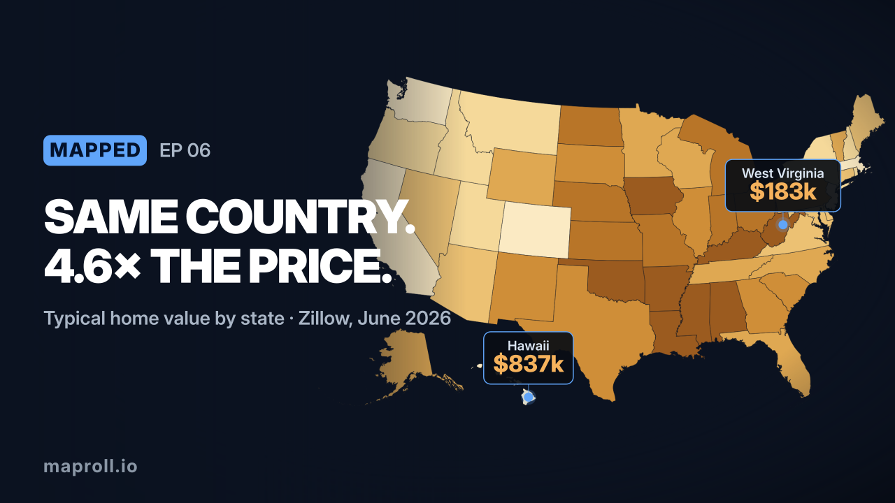 A home costs 4.6× more in Hawaii than in West Virginia — same country